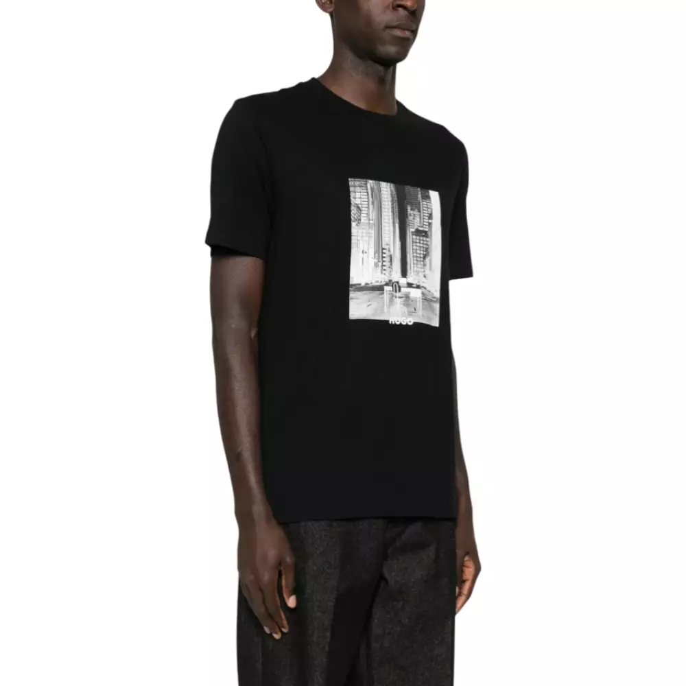 Cotton Jersey T-Shirt with Printed Artwork City Black