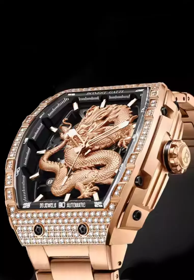 Automatic Unisex Stainless Steel Watch, IP Rose Gold Stainless Steel Bracelet