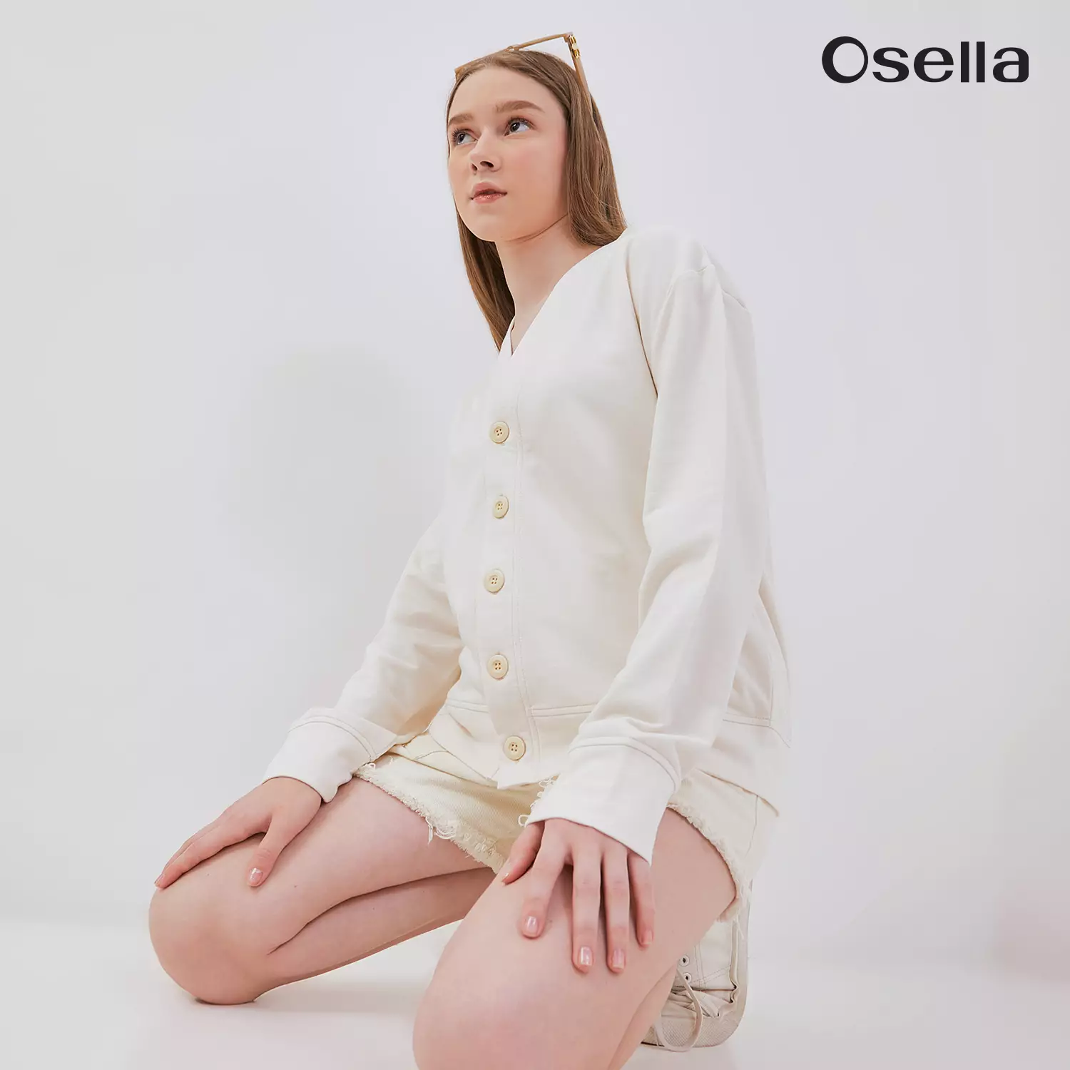 Osella Basic Cerdigan In Ivory 3162500188 | Outer Wanita Rajut Lengan Panjang