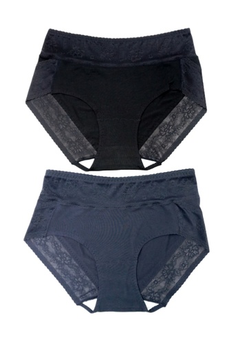 Kiss & Tell multi 2 Pack Leia Cotton with Lace Panties Navy & Black 8354EUS6BD7D44GS_1