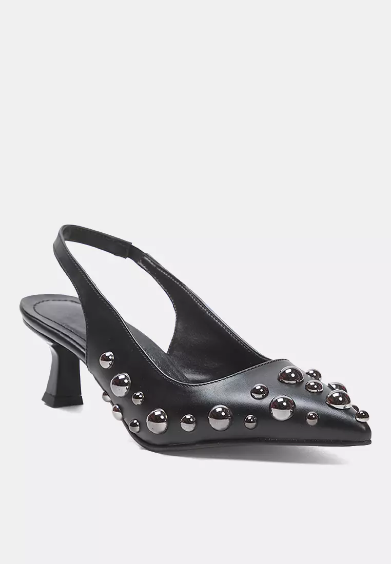 Black Trok Stone Women's Kitten Heels Shoes Takss25To00088
