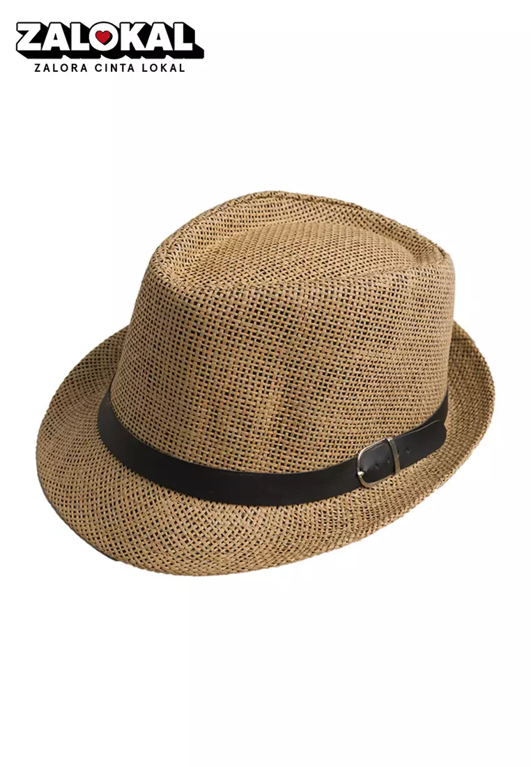 Topi fedora cowboy hat fedora ratan belt brown houseofcuff
