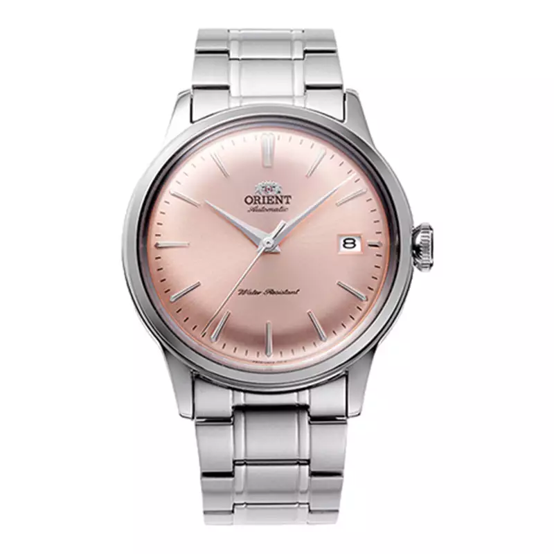 Jam Tangan Unisex Orient Classic RA-AC0M11Y Bambino 38 Automatic Light Pink Dial Metal Strap