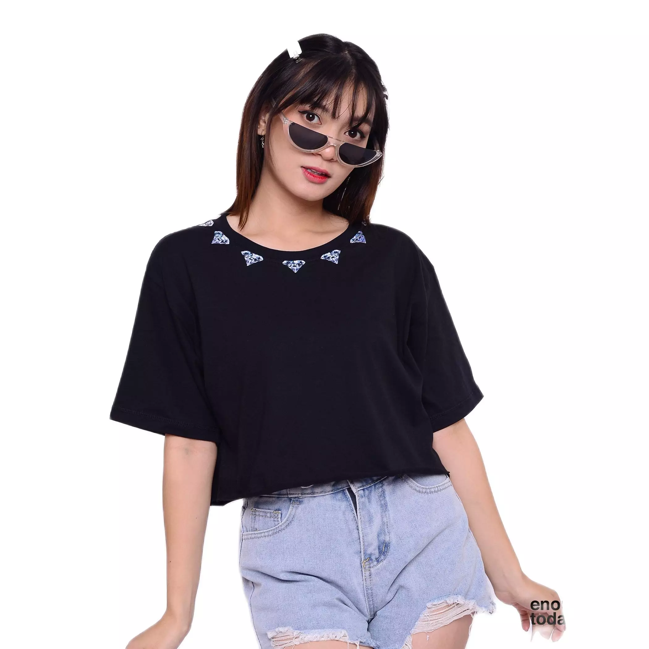 Enough For Today Kaos Crop Top Oversize | Diamonds Are Forever Hitam