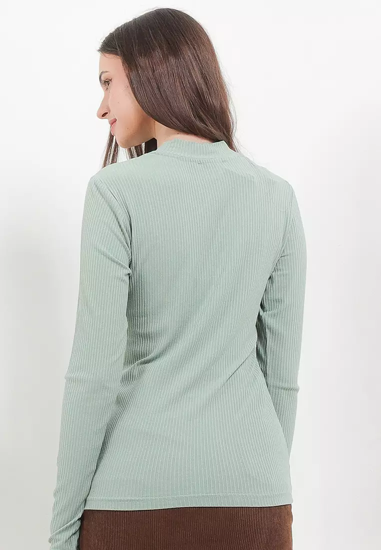 Brunella Mock Neck Ribbed Top