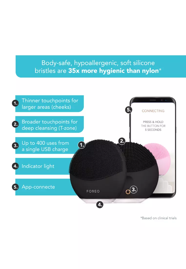 FOREO LUNA mini 3 Smart Facial Cleansing Brush for All Skin Types, Ultra-hygienic Silicone Rechargeable [2-Year Warranty, App Connected] - Midnight