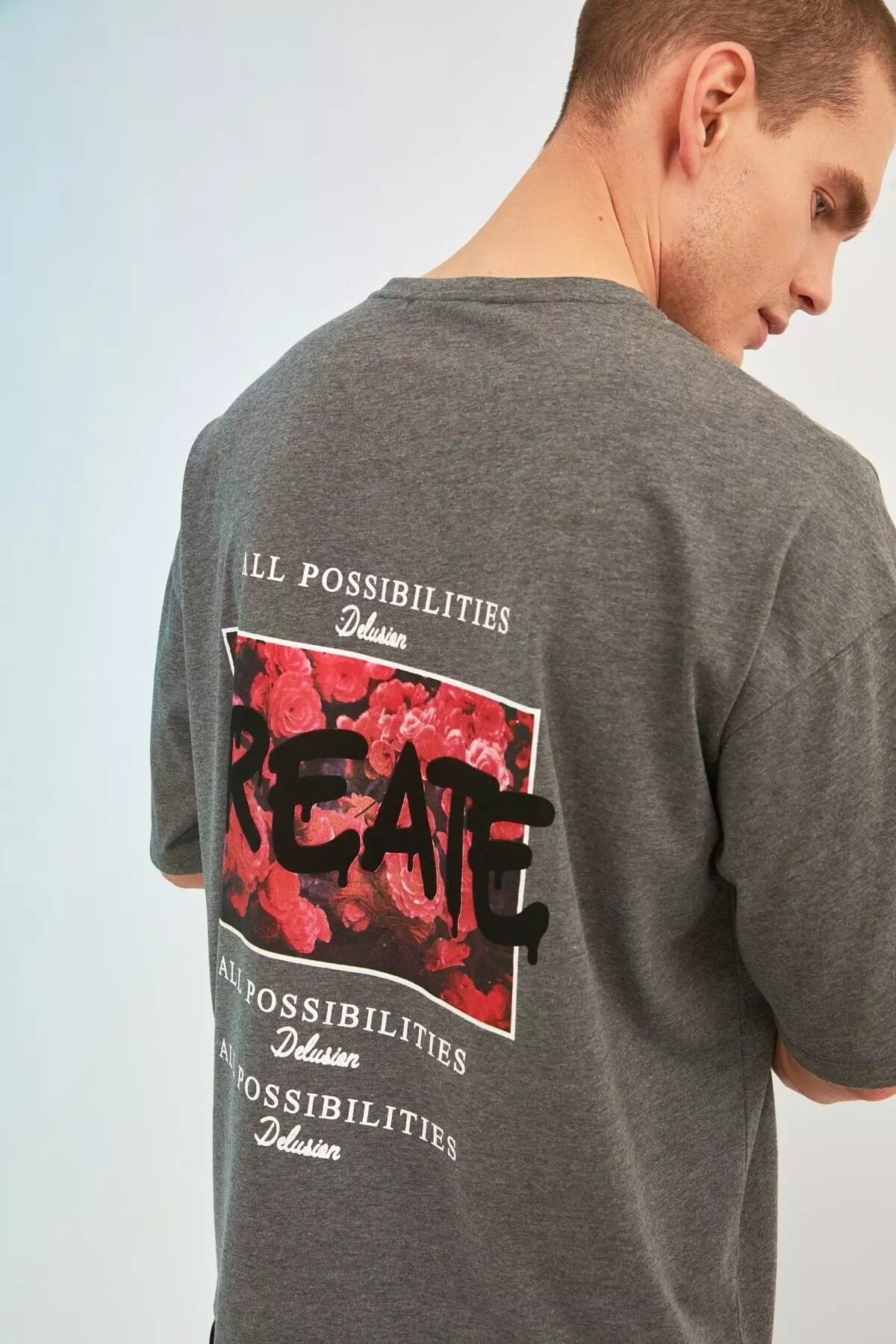 【新作】volume sleeve oversize shirt【新品タグ付】 PRINTED WASHED EFFECT T-SHIRT - Dark anthracite | ZARA