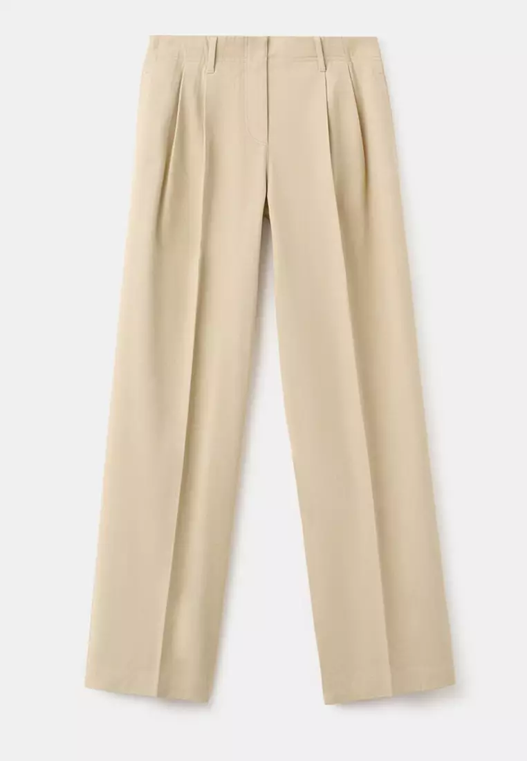 Straight-Leg Pleated Denim Trousers