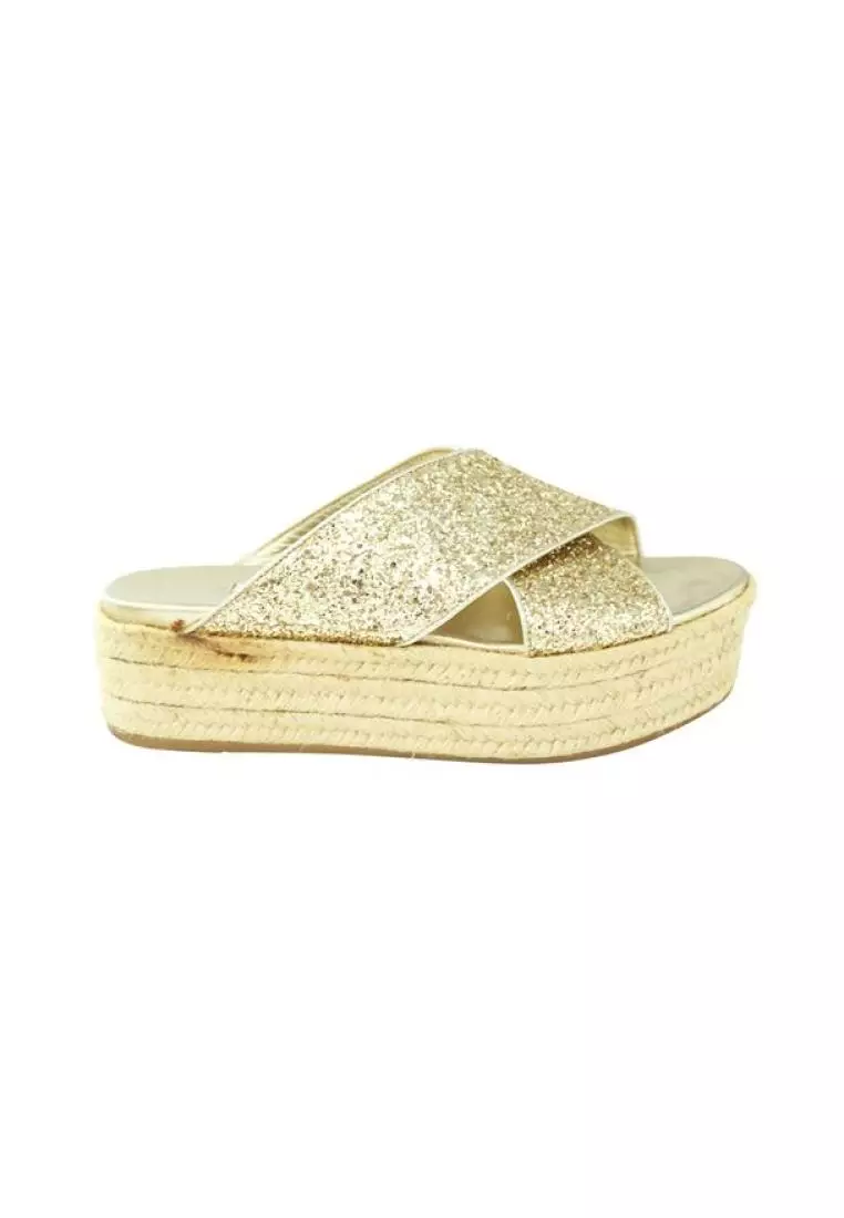 Miu Miu Pre Loved MIU MIU Gold Glitter Platform Wedges 2024 Buy