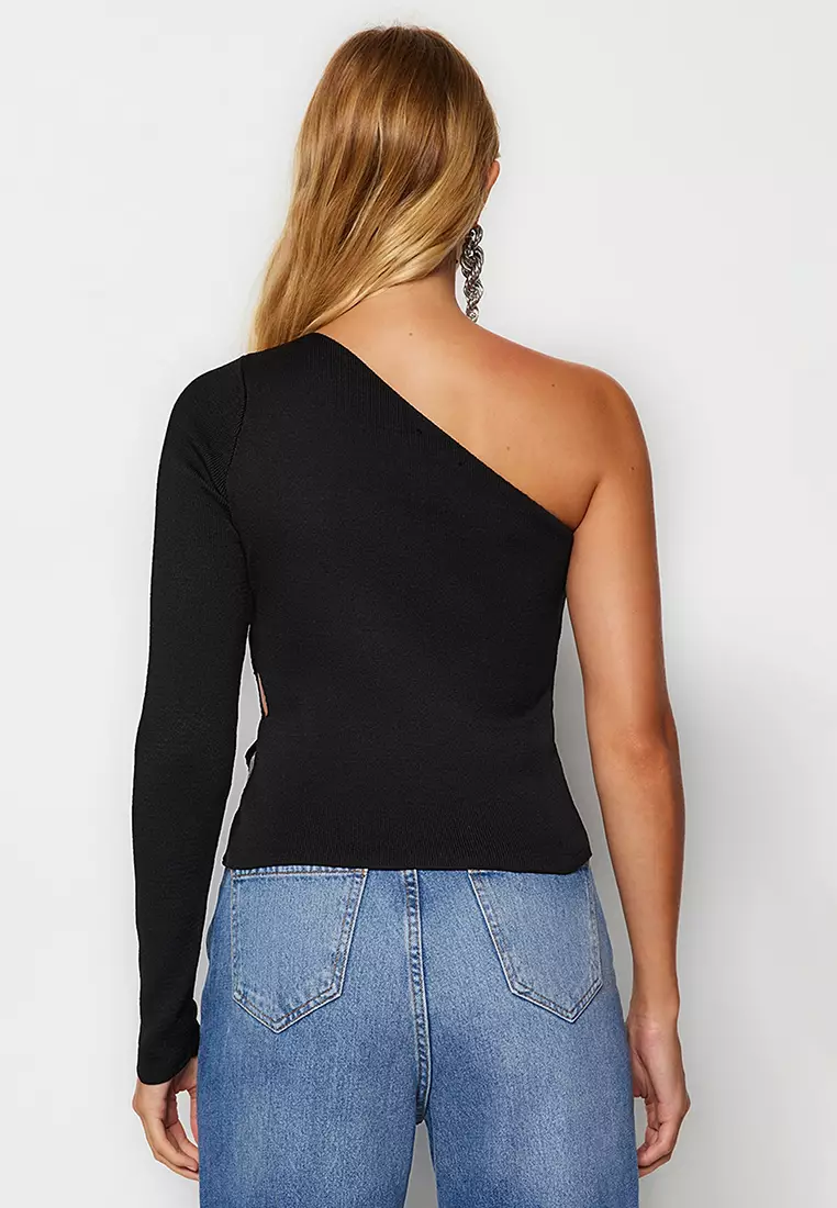 Sweater with one shoulder cut out best sale