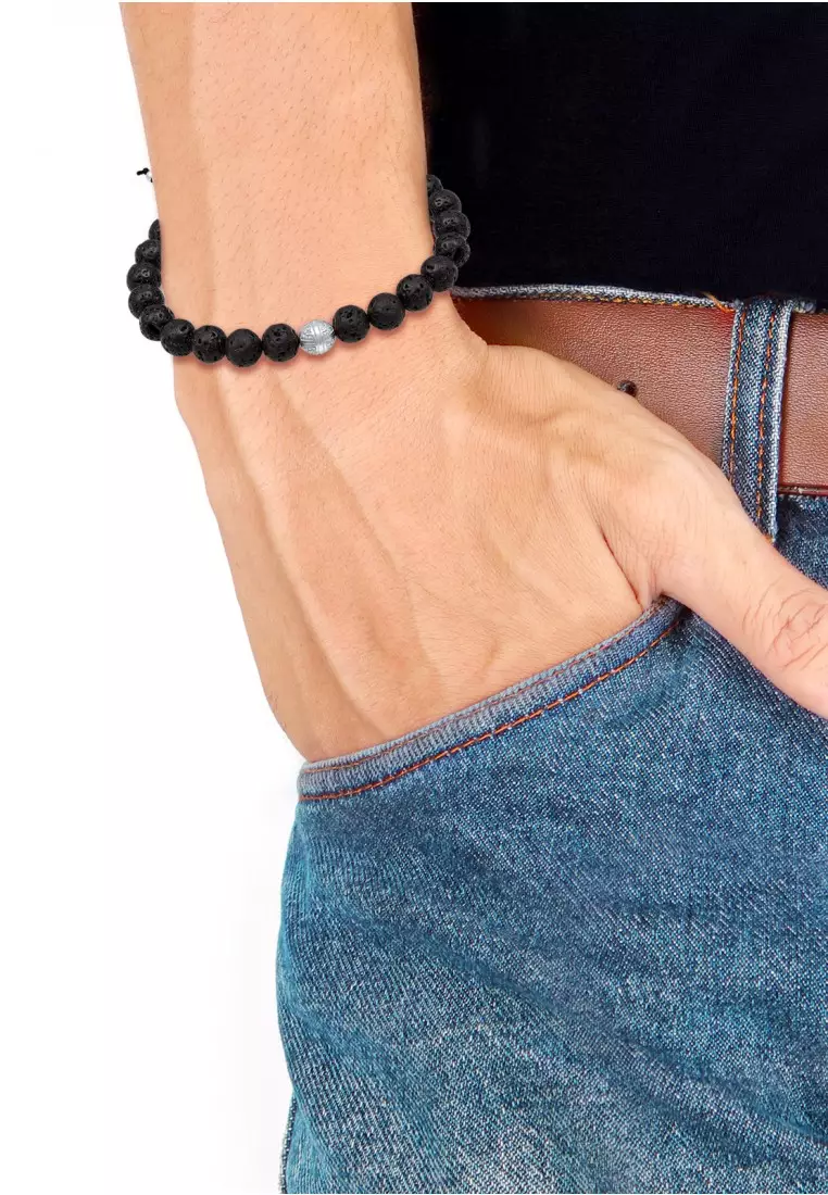Perhiasan Pria Perak Asli - Silver Gelang Man Lavabead Hitam