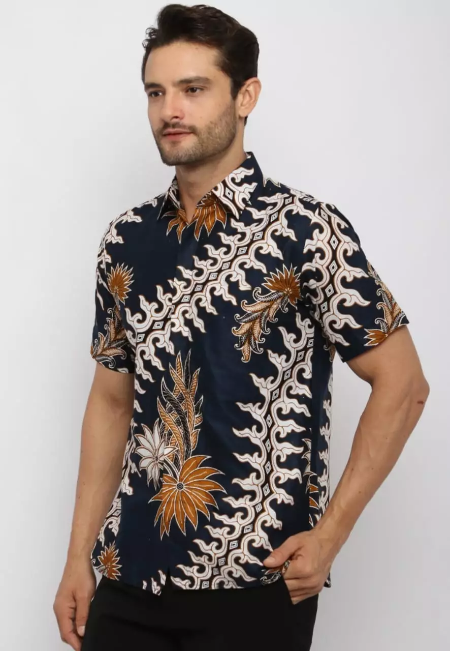Kemeja Batik Pria Premium Slimfit Elegant Modern Lengan Pendek Salya Dongker