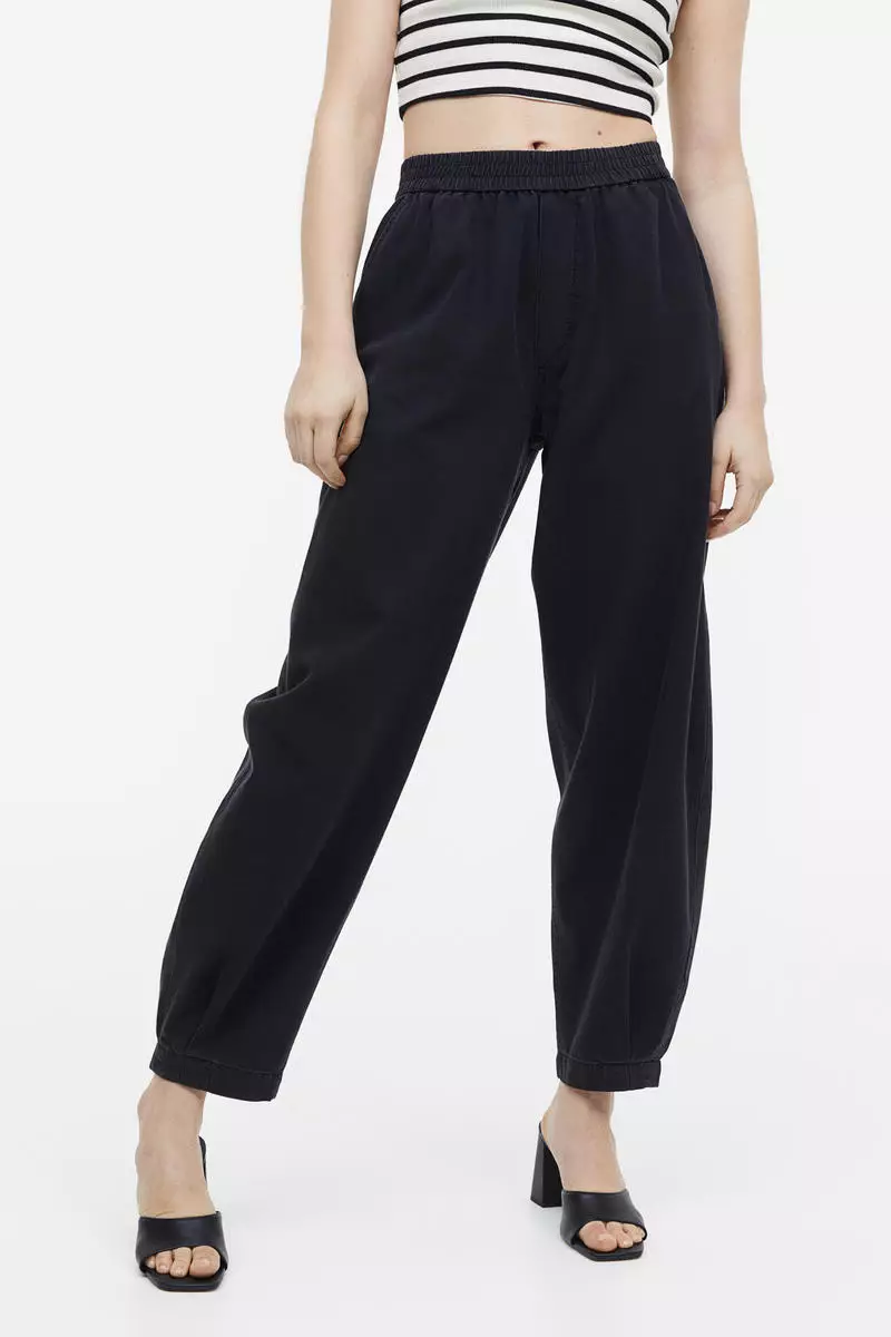 High-waisted woven joggers - Black - Ladies