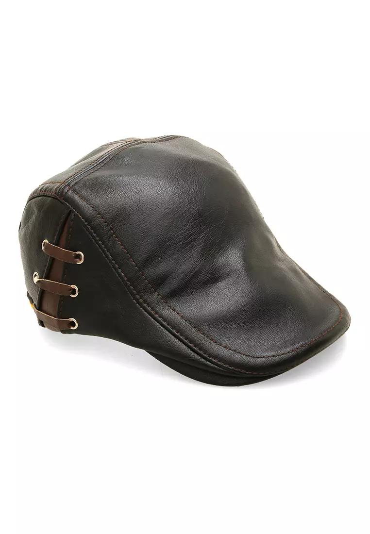 Kai Aksesoris Fashion Pria Wanita Casual Hat Preferred Style Material Leather ORIGINAL - Black