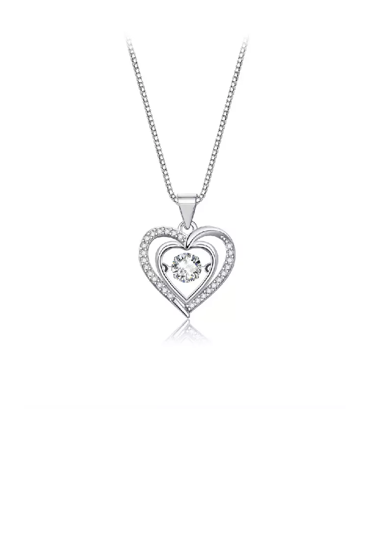 Fashion Simple Heart Pendant with Cubic Zirconia and Necklace