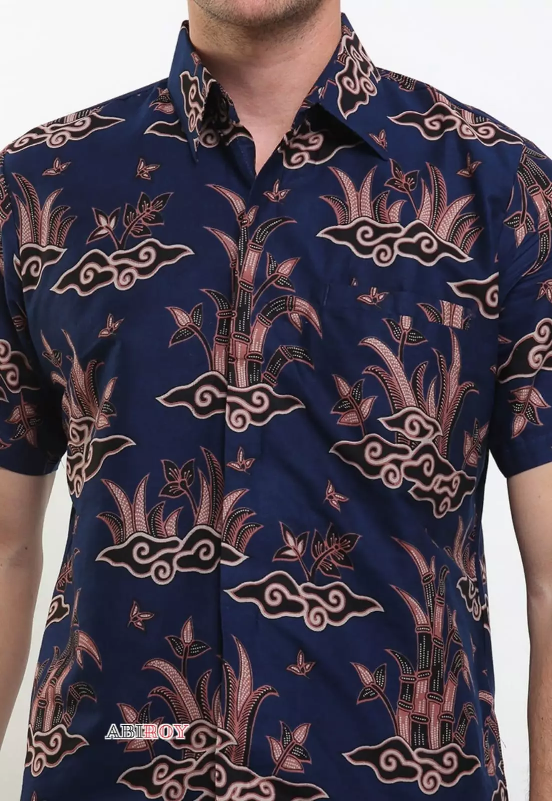 Kemeja Batik Pria Premium Slimfit Elegant Modern Lengan Pendek Agri Navy