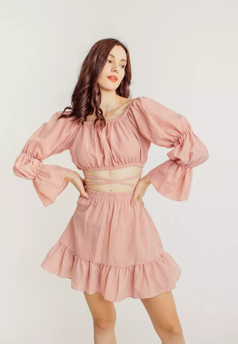 Pink elastic top waist mini skirt