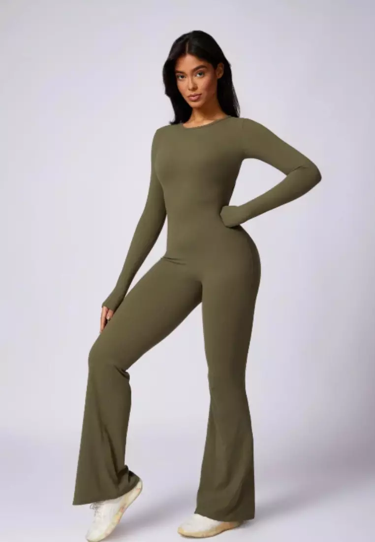 Selene Open Back Flare Jumpsuit – Sculpting Fit Premium Stretch Women Gym to Streetwear