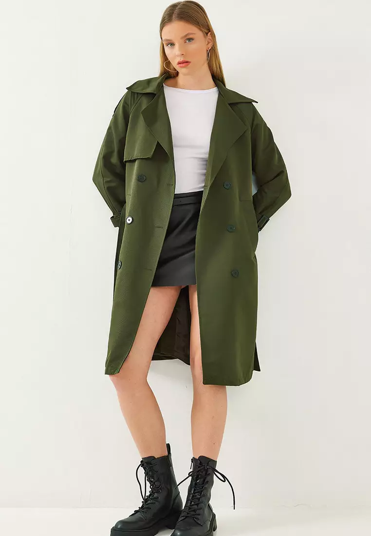 Women's Front Aller Detail Double Breasted Trench Coat 8118 60451015