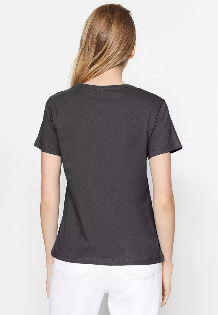 Anthracite-Yellow Basic Crew Neck 2-Pack Knitted T-Shirt