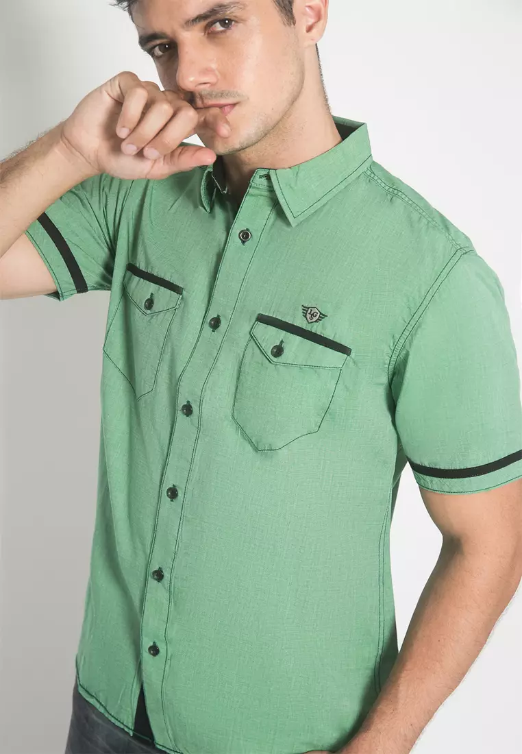LGS - Kemeja Casual - Slim Fit - LGS - Warna Hijau - Double Pocket - JSH.390.S612F.447.C