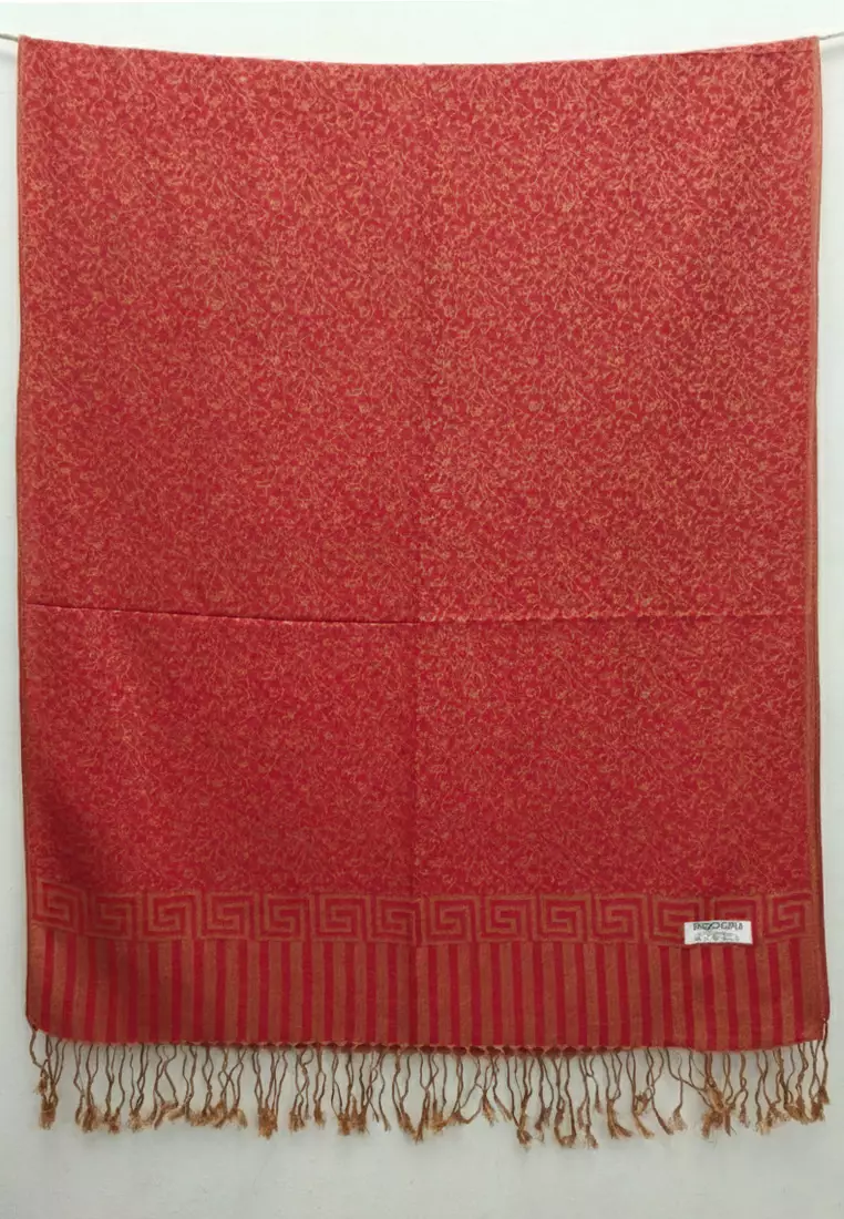 Aksesoris Syal Wanita Reversible Viscose Small Floral Pattern Pashmina Shawl Syal Wanita Red