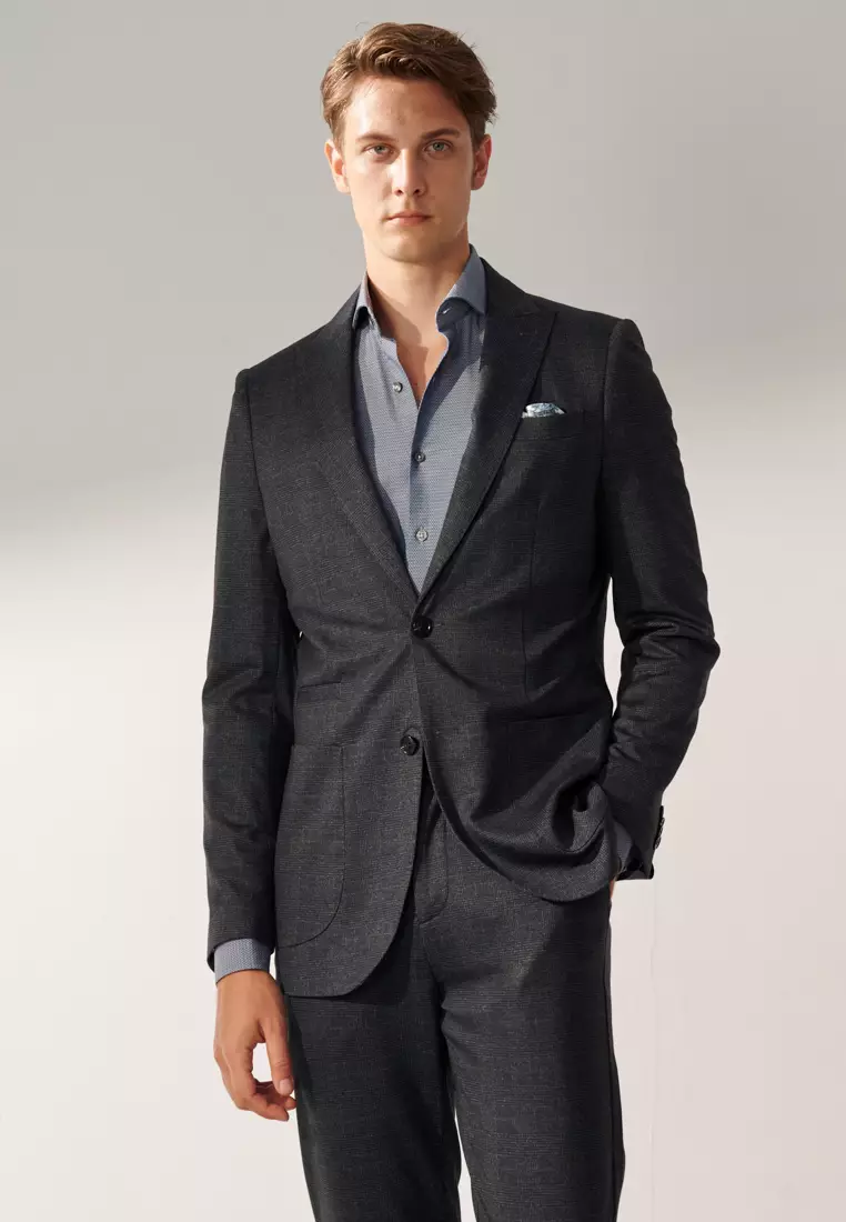 Dark Blue Textured Slim Shirt