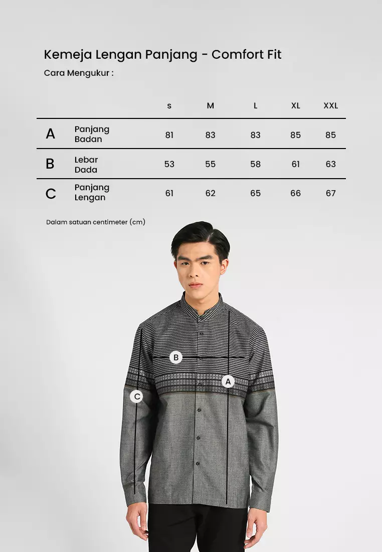 MANZONE X Adipati Dolken - Kemeja Koko Lengan Panjang Pria Kaffah Comfort Fit - Dark Grey Warna Grey Dark