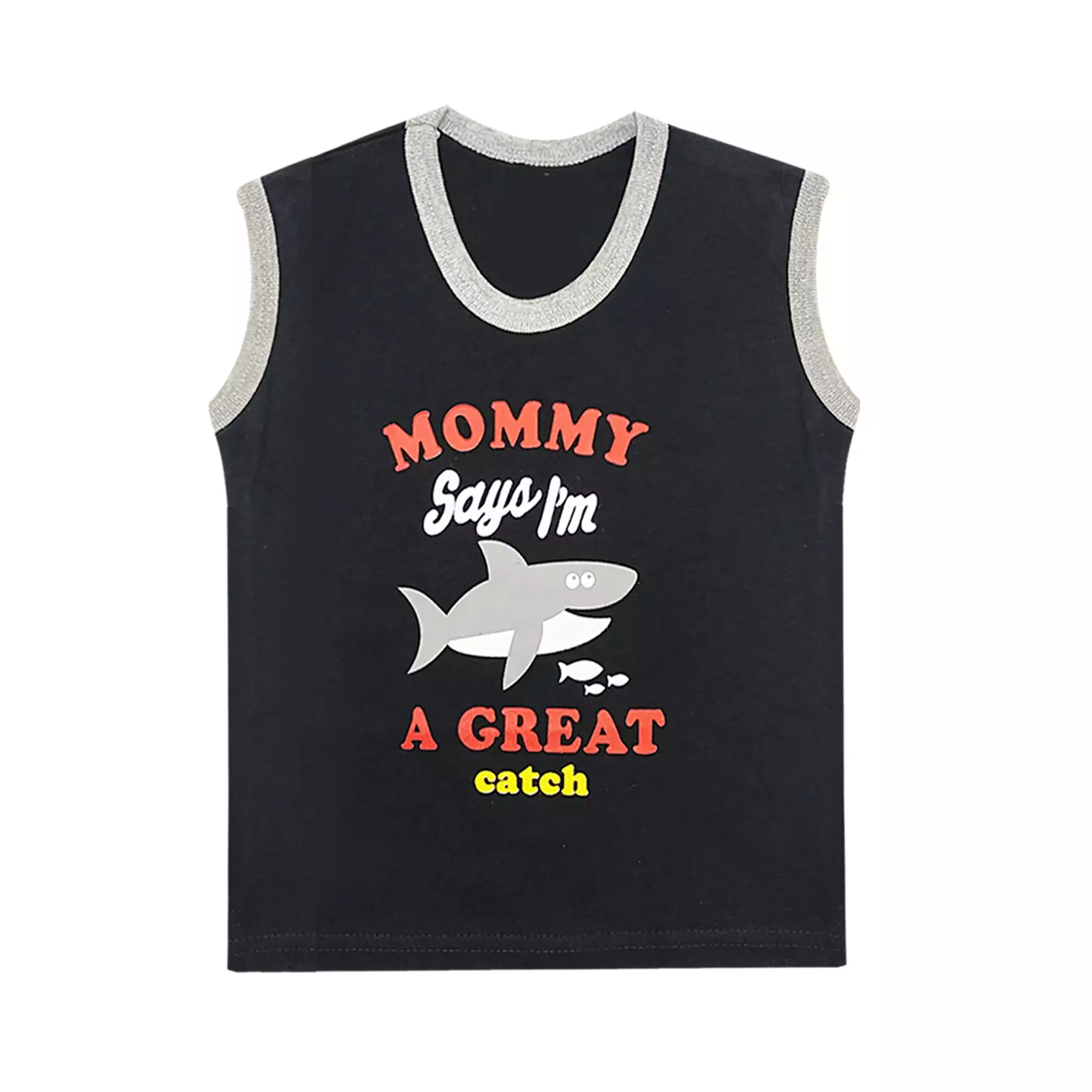 Wakakids Baju Singlet Bayi Anak Laki Laki Motif Mommy Shark Setelan Celana Kaos Usia 6 Bulan Hingga 12 Bulan 3124 Hitam