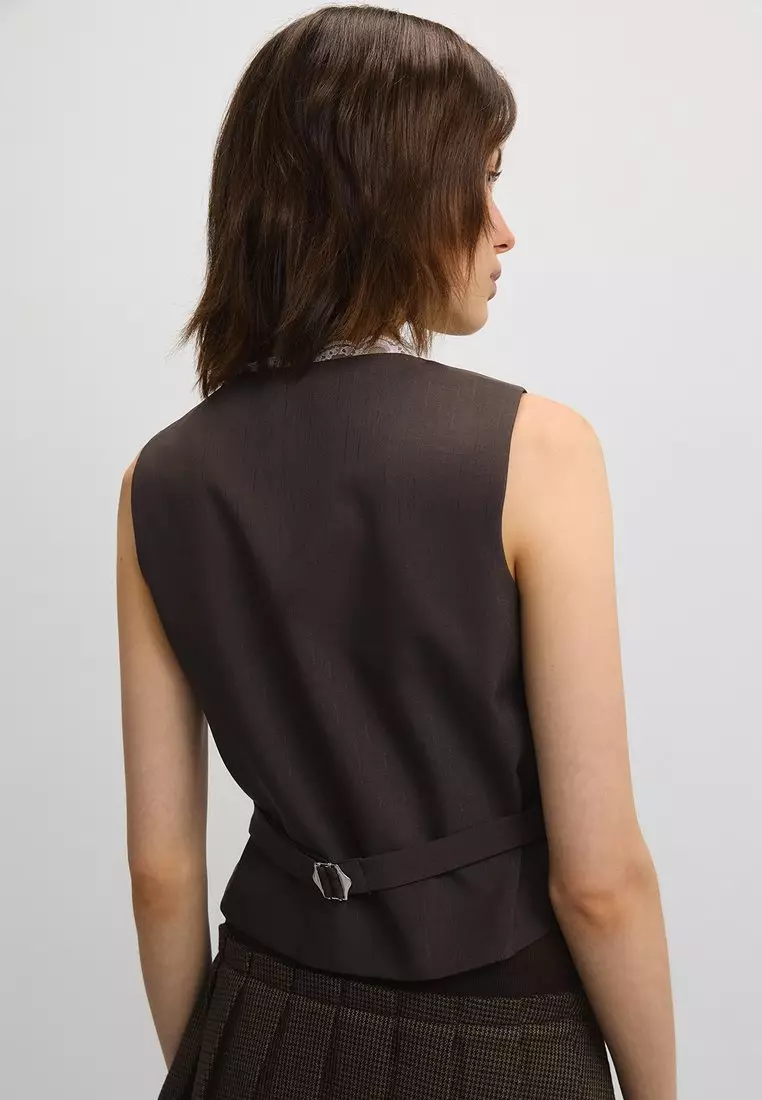 Lace-Hem Detail Vest - Brown