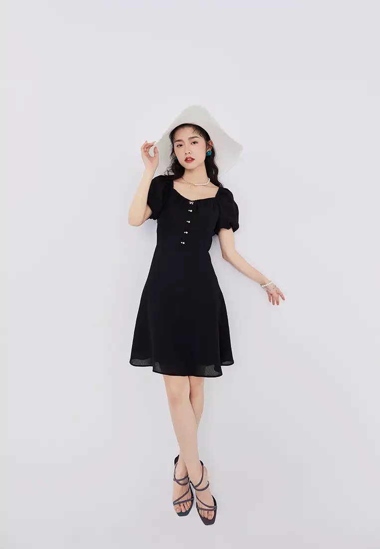 Square Neck Chiffon Mini Dress