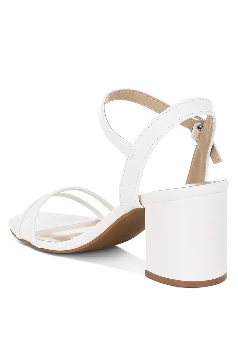 Mesh Pin Buckle Block Heels In White