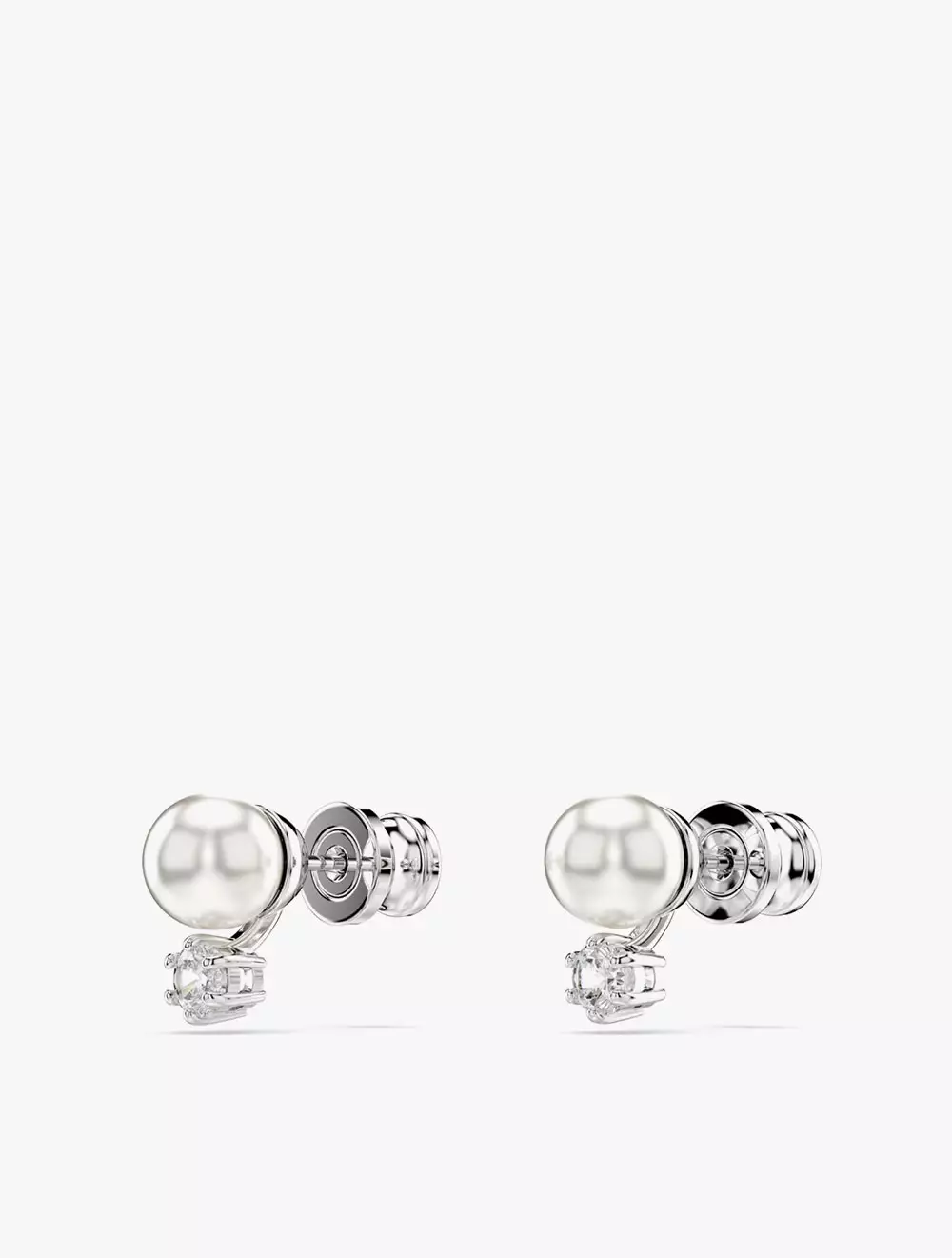 Matrix Stud Earrings, Crystal Pearl, Round Cut, White, Rhodium Plated - White