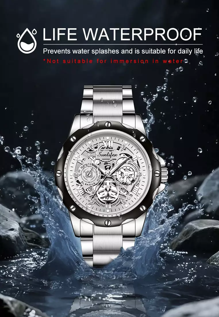 Jam Tangan Pria Kuarsa Luminous Tanggal Kasual Tali Stainless Steel Jam Tangan Cowok 8080 silverwhite