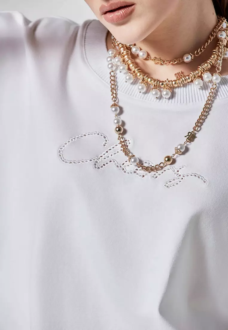 Embroidered Slogan Basic Top