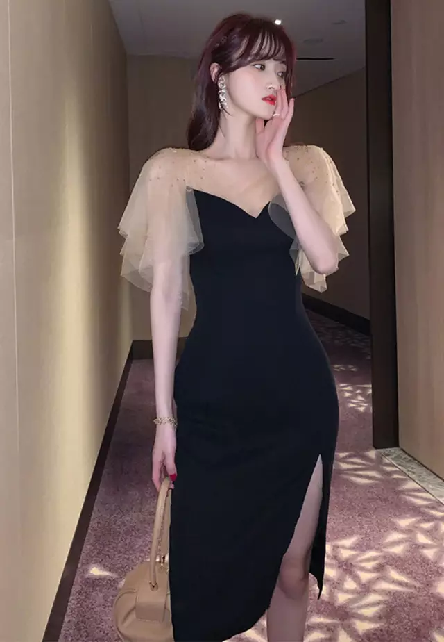 Sexy Lace Diamond Stitching V-Neck One Piece Dress A21022261