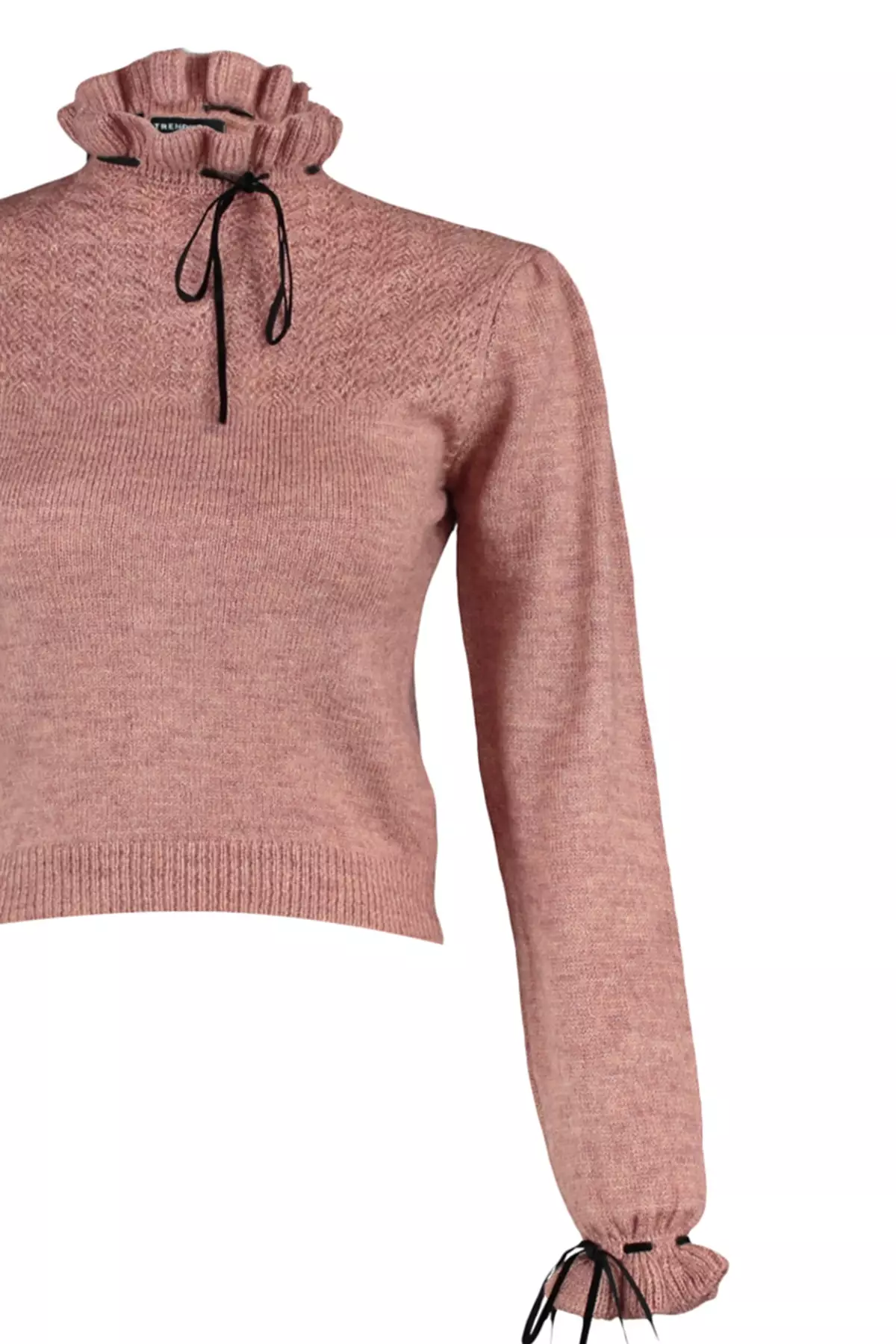 Soft Textured Dried Rose Knitwear Sweater - Openwork And Bow Detail Twoaw21Kz2355
