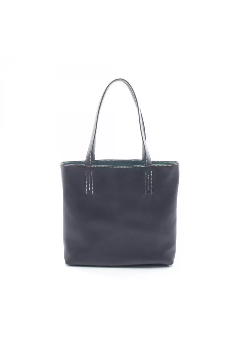 Pre-Loved Hermès Double Sense 28 Blue Thalassa Handbag tote bag Sikkim leather blue Navy reversible □JO刻印