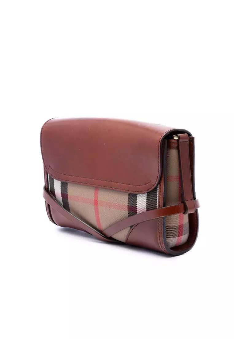 Pre-Loved Burberry Leather And House Check Canvas Bridle Abbott Crossbody
