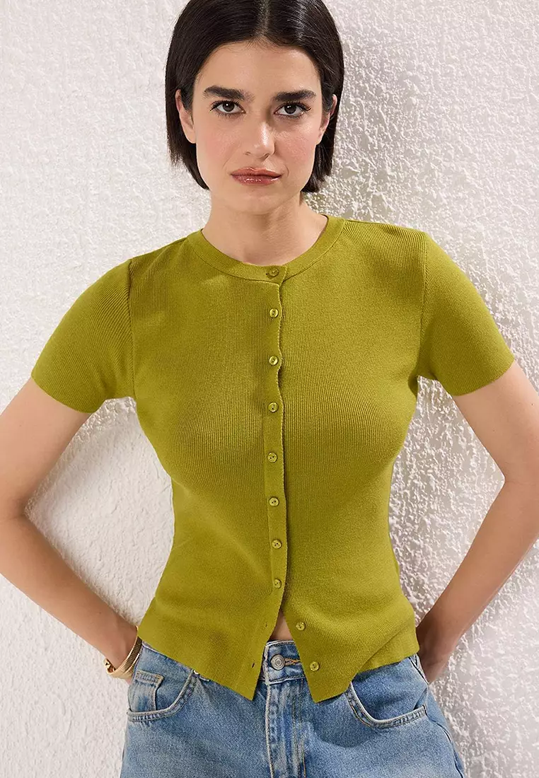 Oil Green Bicycle Neck Knitwear Thin Blouse Twoss25Bz00300