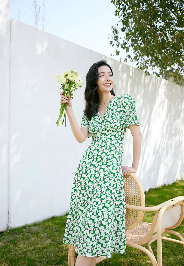 Summer Spring V-Neck Floral Midi Dress