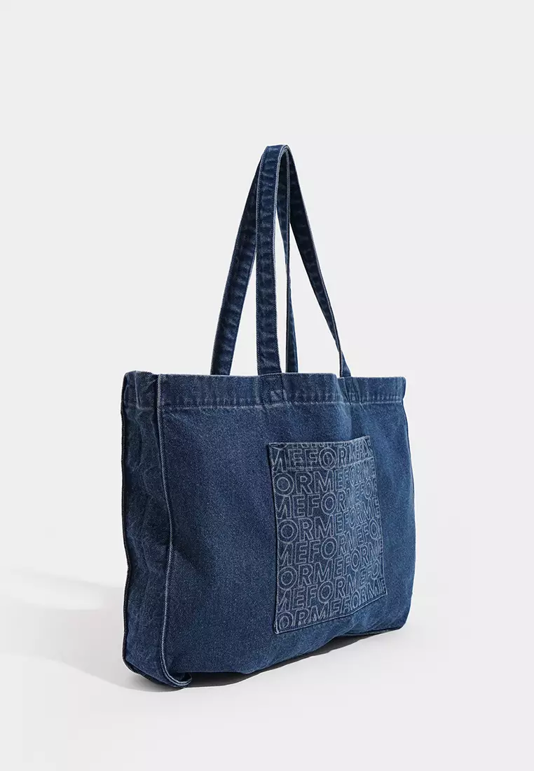 BOSS - Denim tote bag with monogram jacquard
