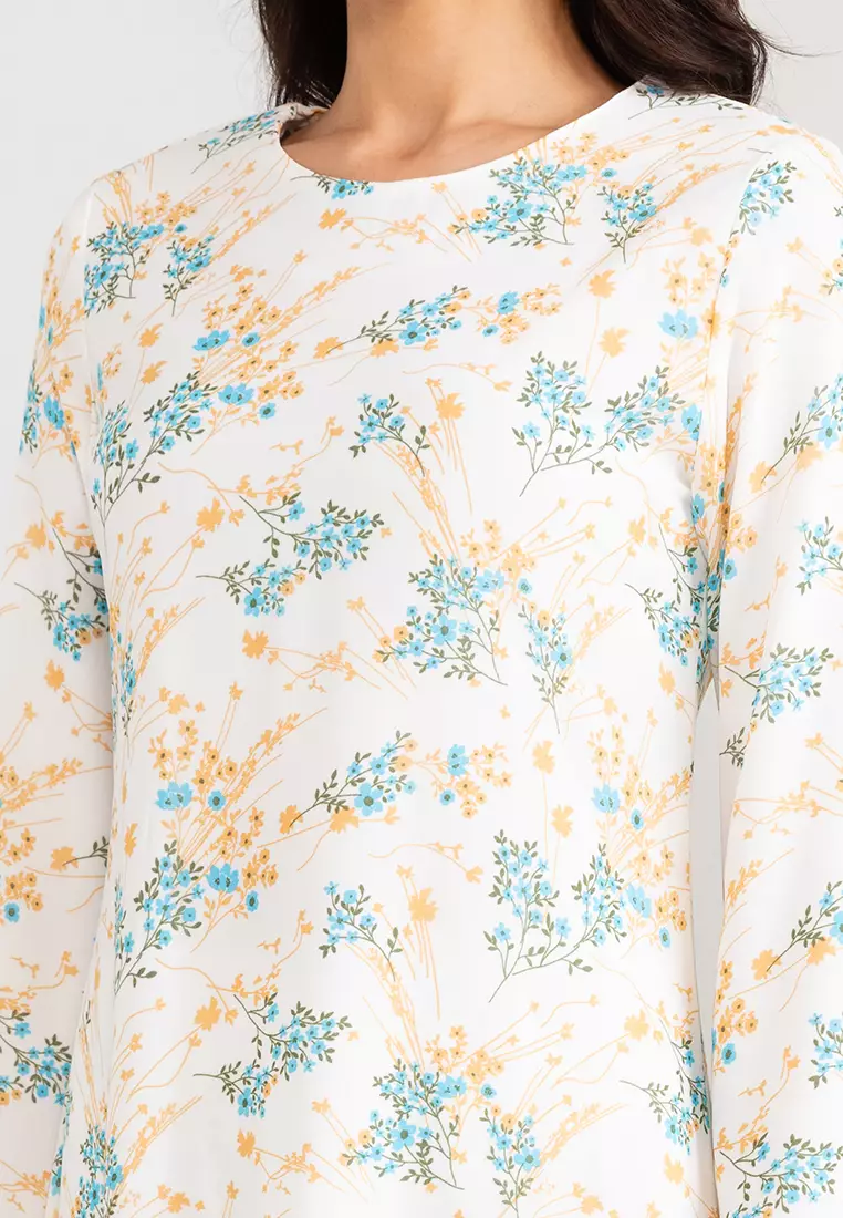 Waxflower Off White Baju Kurung Modern Chiffon