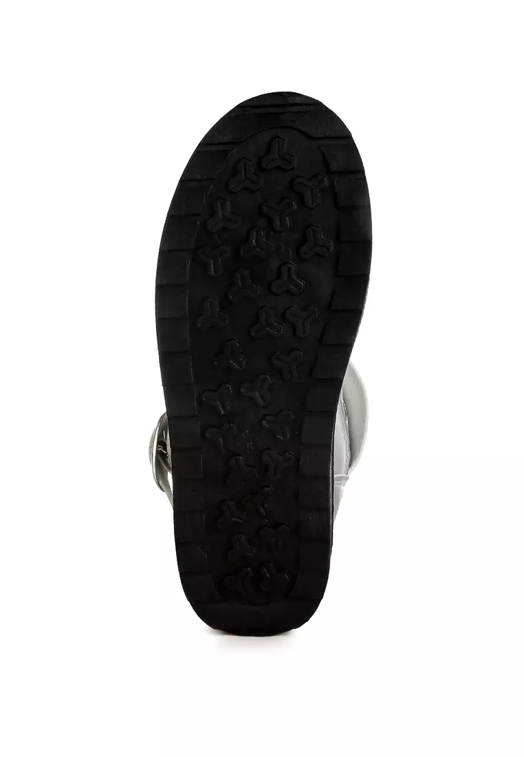 Buckle Strap Puffy Ankle Boots in Silver