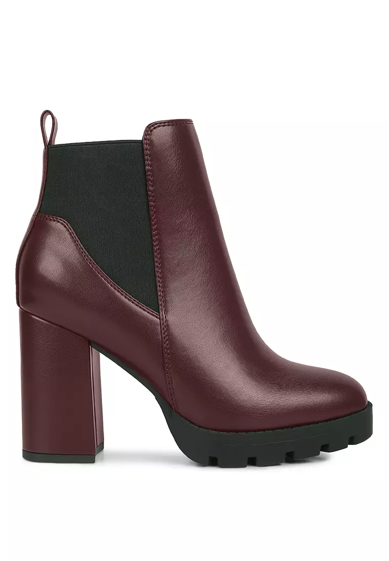 Discount on London Rag  shoes - SKU: Burgundy Block Heeled Chelsea Boot