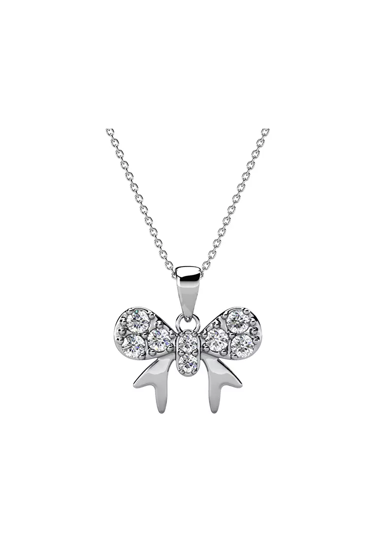 Her Jewellery Minnie Bow Pendant (White Gold) - Luxury Crystal Embellishments plated with 18K Gold