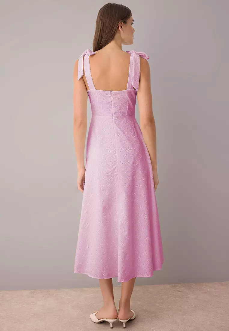 Embroidered Tie Shoulder Dress
