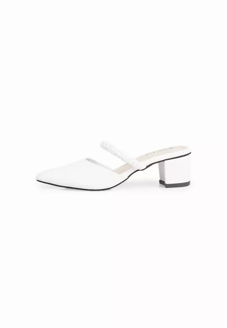 Seis Vania Sandal Mules Heels Wanita - Heels Slip On 5Cm-WHITE