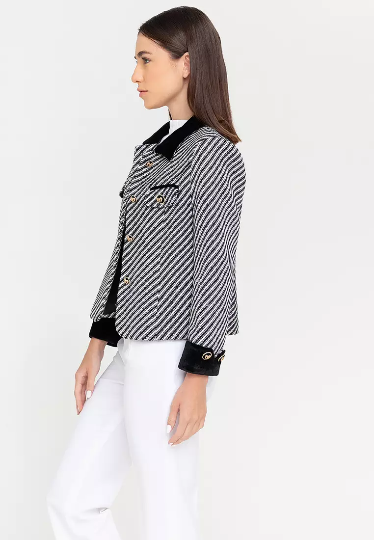 Diagonal Stripe Woolen Blazer