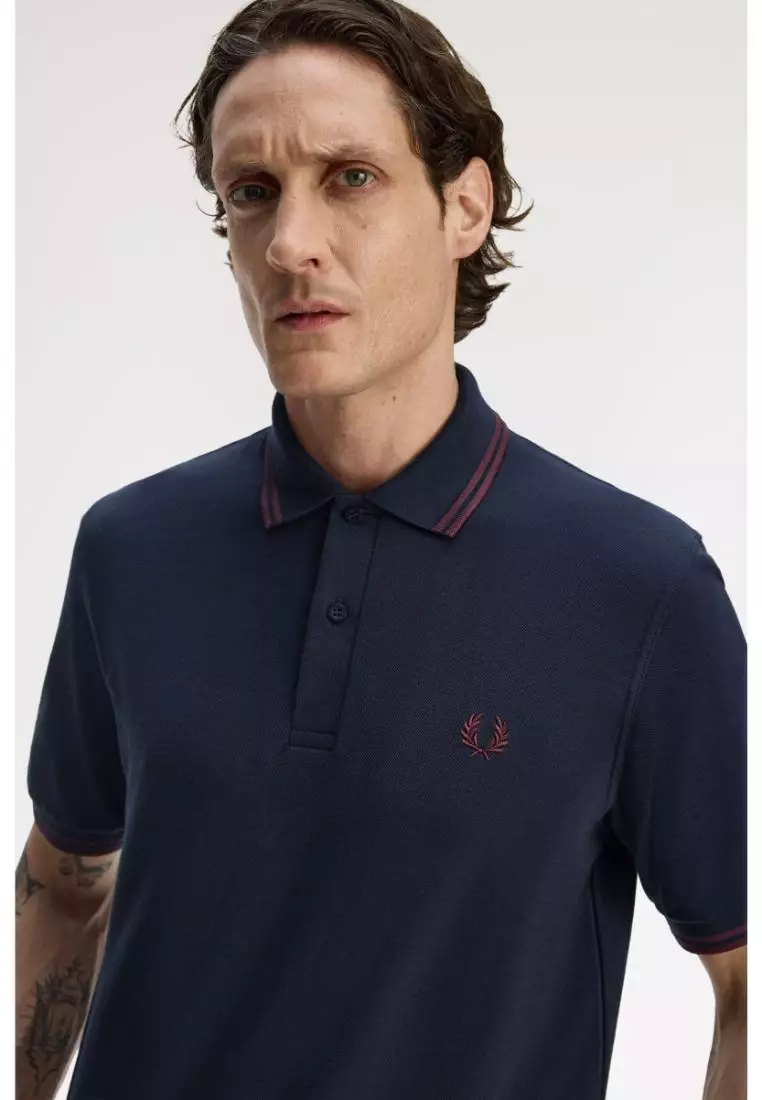 Fred Perry M12 Twin Tipped Fred Perry Shirt (Navy / Oxblood)